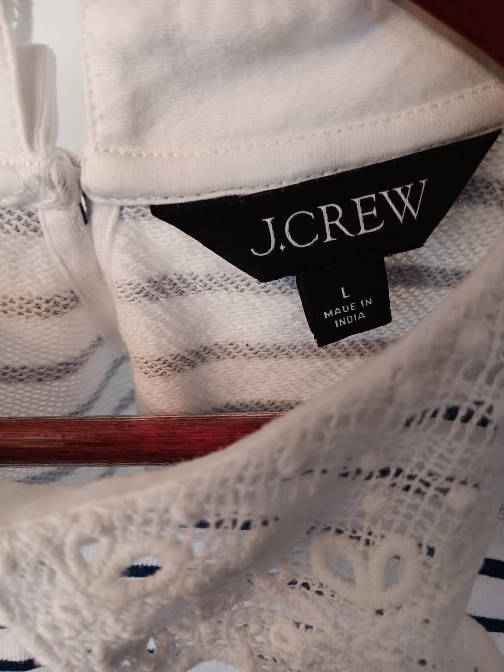 J.Crew White & Navy Striped Sweatshirt with Lace Collar - Picture 3 of 10